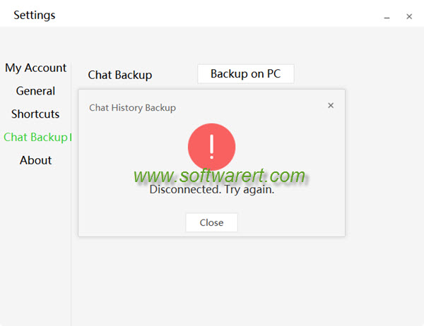 wechat android to pc backup error - "disconnected, try again"