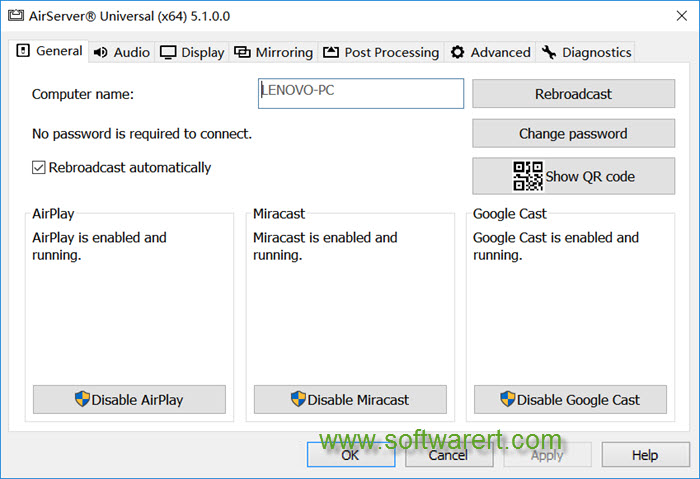 airserver general settings for windows pc