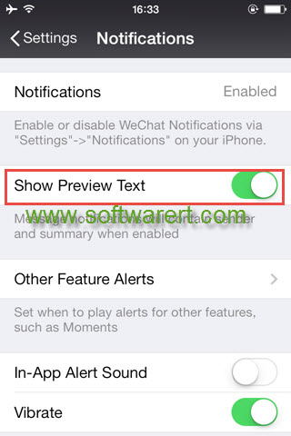 wechat notifications settings to show preview text on iphone