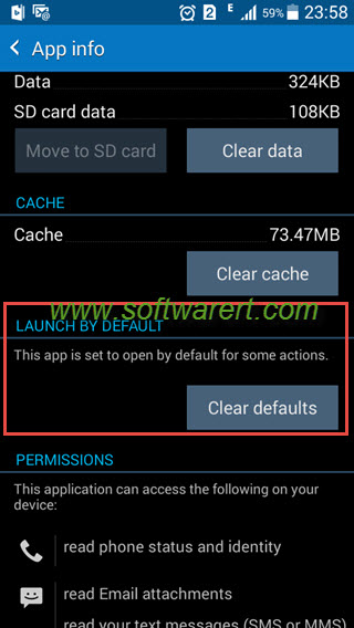 clear defaults from app info on samsung mobile phone