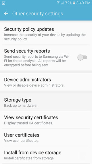 samsung galaxy s7 security settings device administrators