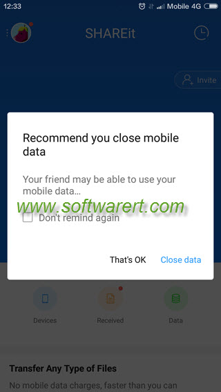 share mobile data using shareit on android phones