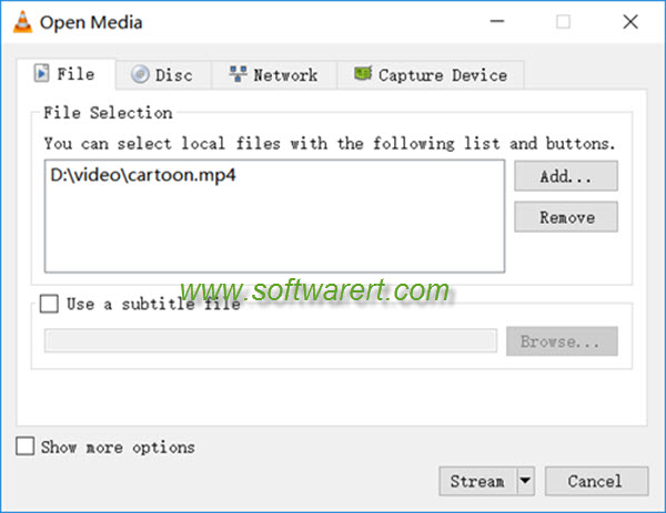add media file to stream in vlc for windows
