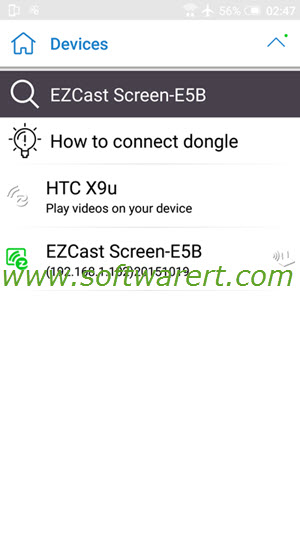 select, connect devices from ezcast on android