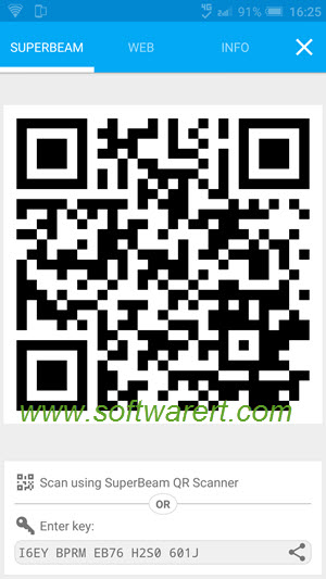 transfer files from android phone via qr code or sharing key using superbeam