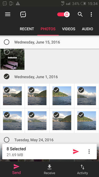 transfer photos via wifi direct from android using send anywhere