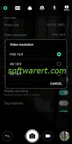 change video resolution, aspect ratio from camera settings on lg mobile phone