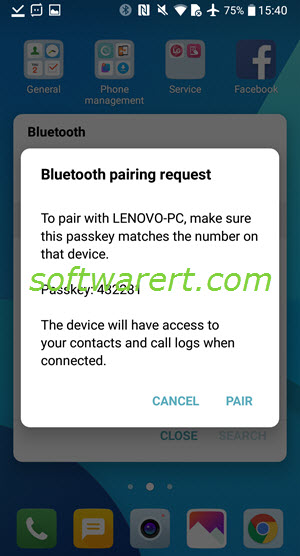 lg mobile to pc bluetooth pairing request & passkey