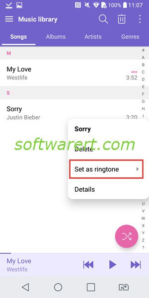 Set a song as ringtone on LG mobile phone