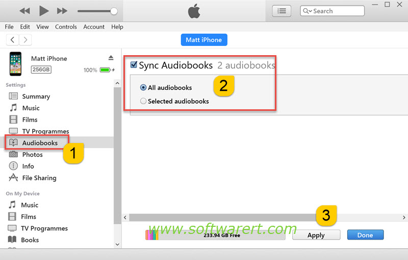 sync audio books from pc to iphone through itunes