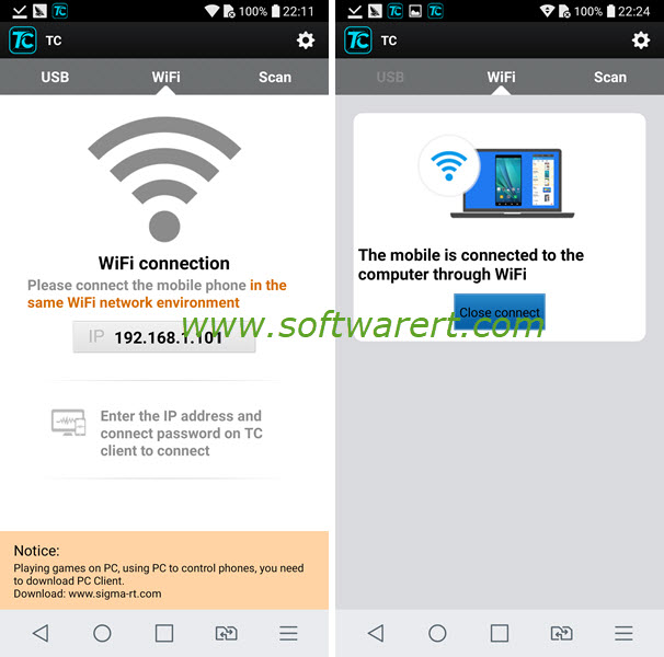 connect android phone to pc through wifi using total control
