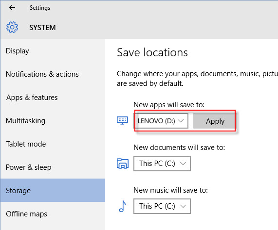 change microsoft app store install location on windows 10 pc
