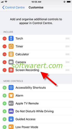 enable screen recording on iphone - adding screen recording tool to control center