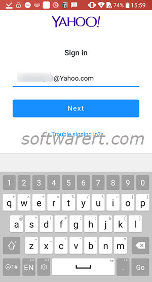 enter yahoo mail address in gmail app on android phone