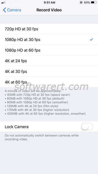 change video resolution, frame rate from camera settings on iphone