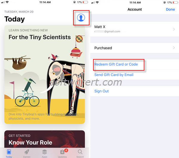redeem gift cards codes in app store on iphone