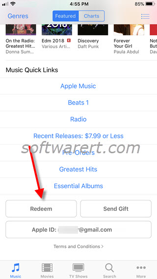redeem gift cards in itunes store on iphone