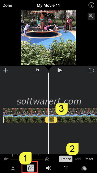 freeze frames in a video in imovie on iphone