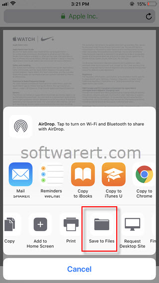 save pdf from safari brower to files app on iphone