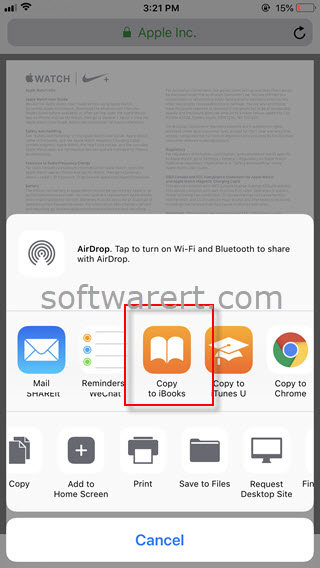 save pdf from safari brower to ibooks app on iphone