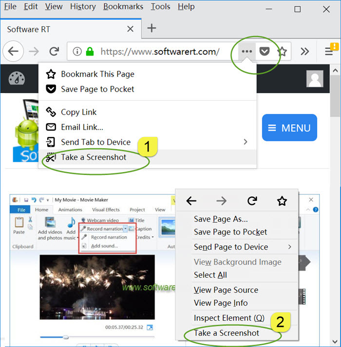 take a screenshot of web pages in firefox browser on windows pc
