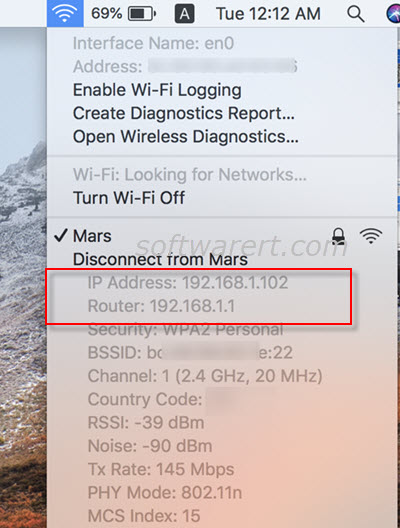 find ip addresses wifi status from top menu bar on mac