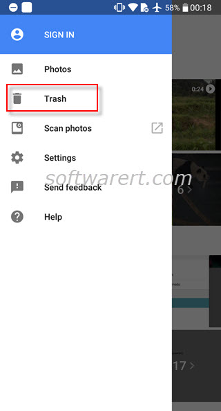 google photos trash bin on android phone