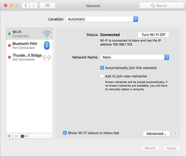 mac system preferences wifi network status