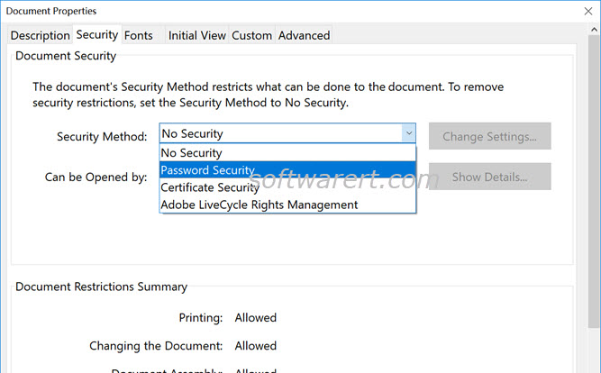 pdf file properties document password security in adobe acrobat pro for windows
