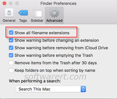 show all filename extensions in finder preferences on mac
