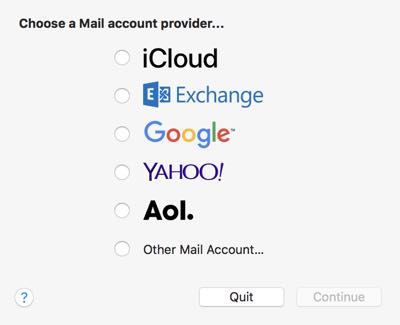choose mail account provider in apple mail app on mac
