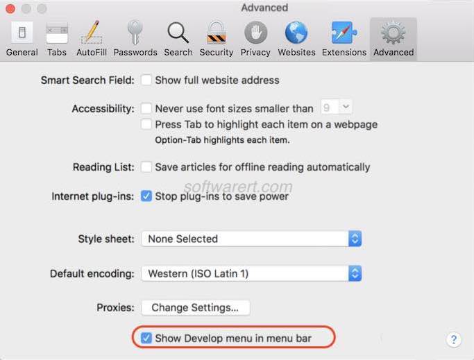 enable developer tools in safari browser on mac