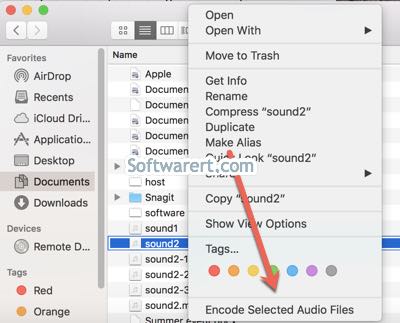 encode selected audio files in finder on mac