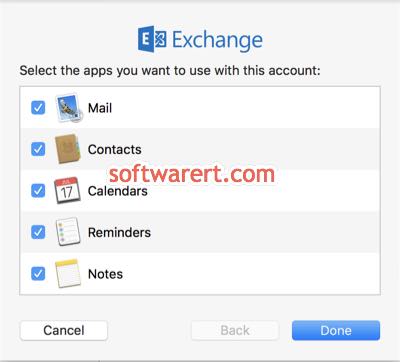 select apps to sync data from exchange server in mail app on mac