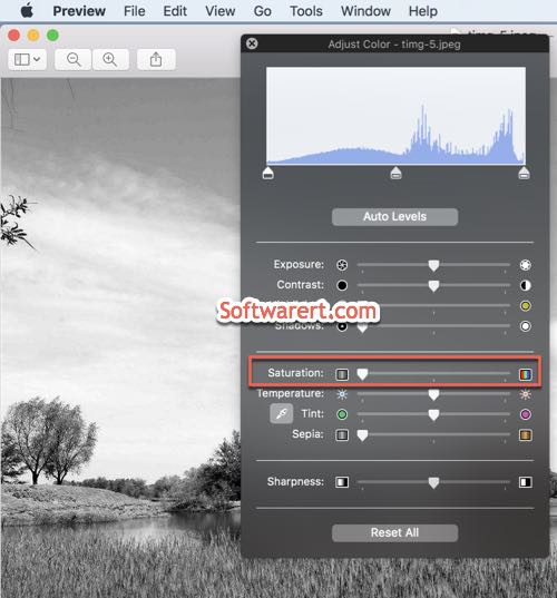 de-saturate to convert black white images in preview app on mac