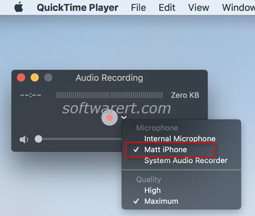 record iphone internal audio using quicktime player for mac