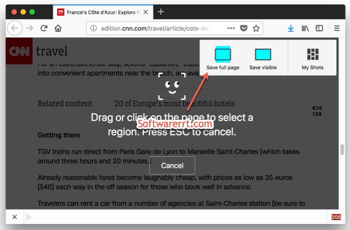 capture full page screenshot firefox web browser on mac