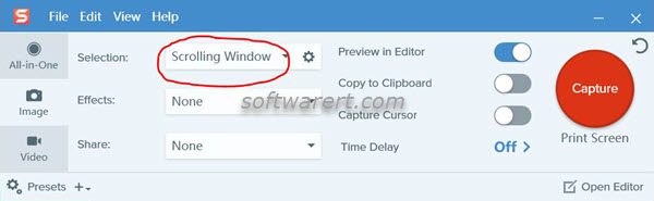 capture scrolling window using snagit for windows on pc