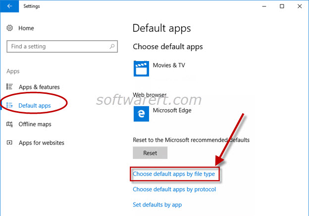 choose default apps by file type in windows 10