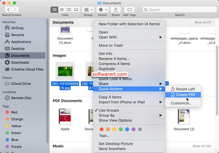 convert images to pdf in finder via quick actions on mac