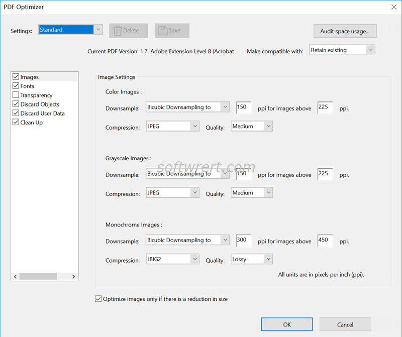 adobe acrobat pro dc PDF optimizer on windows pc