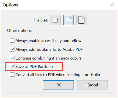 adobe acrobat pro dc windows combine files option to save as pdf portfolio