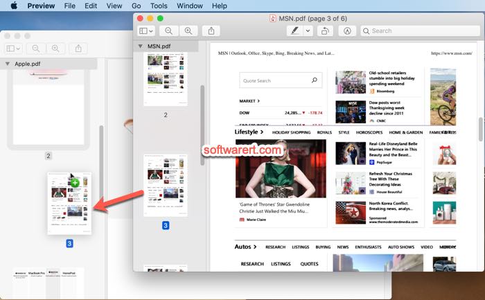 merge part of pdf files, pages in preview on mac