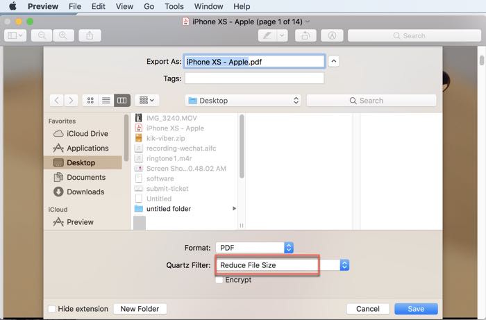 reduce pdf file size in preview on mac