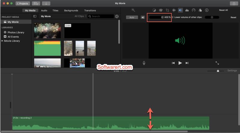 adjust volume of music, audio using imovie on mac