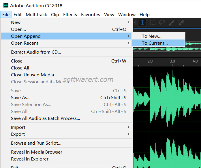 adobe audition cc windows to add file, open append to current file
