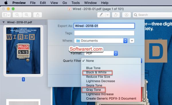 convert color pdf to black white grayscale using preview on mac