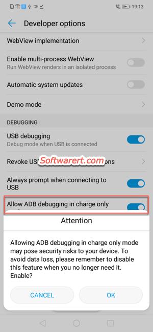 allow ADB debugging in charge mode on Huawei mobile phone