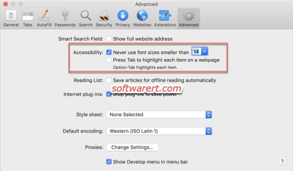 increase font size website pages in safari for Mac