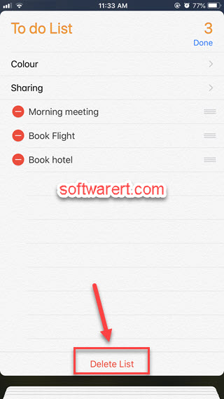 delete list from Reminders on iPhone